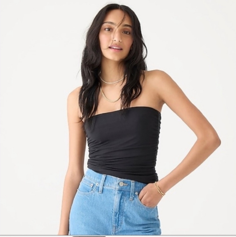 J CREW BLACK FORMFIT JERSEY RUCHED STRAPLESS TUBE TOP SIZE MEDIUM